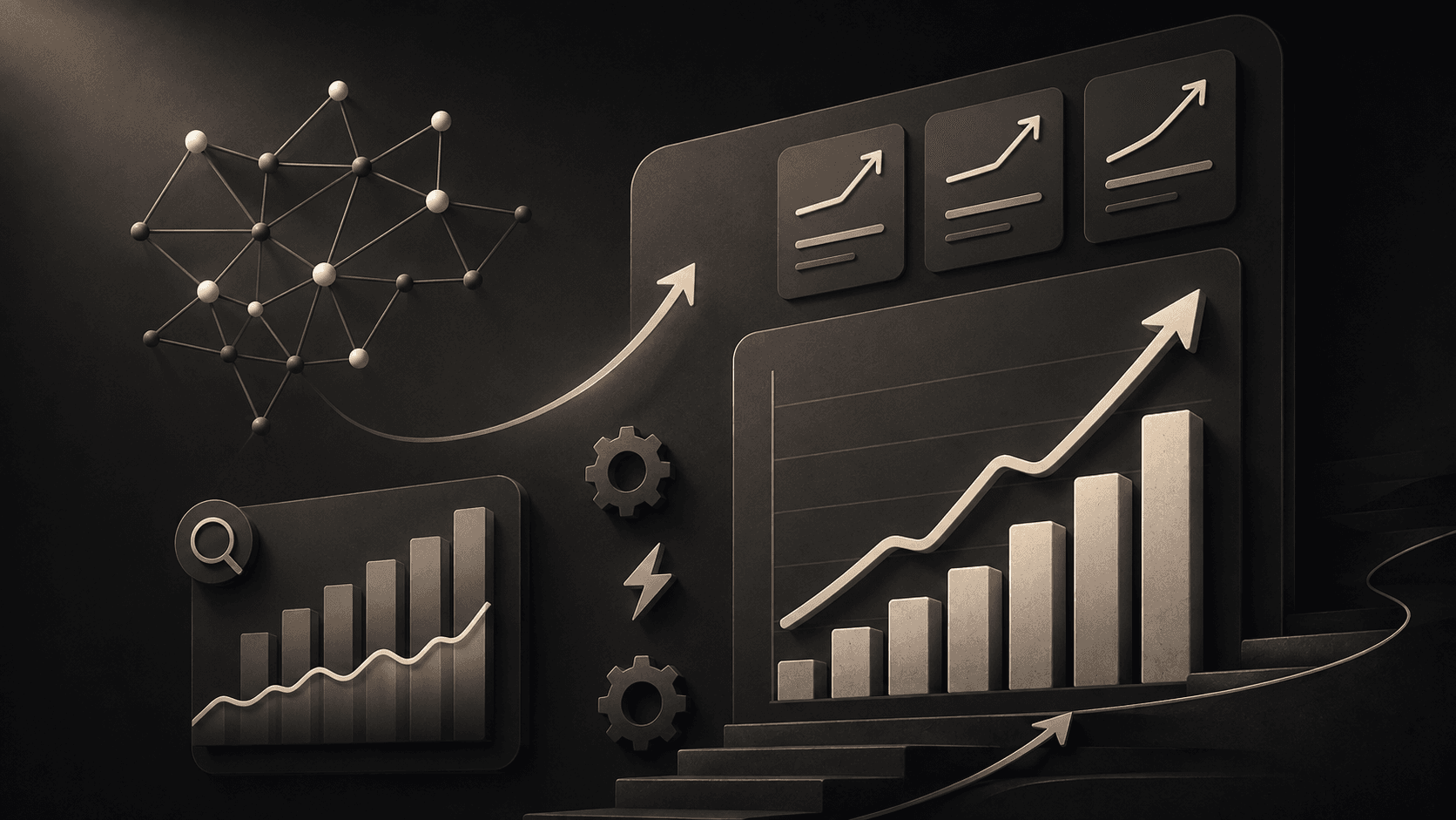 Dashboards and charts representing AI-powered data analytics integration